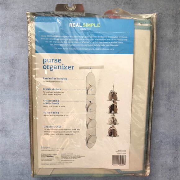 Real Simple Hanging Purse Organizer 8 Wide Shelves Crisscross Elastic Bands New - Picture 3 of 3
